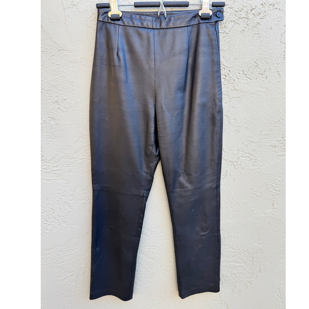 Vintage Clio Black Leather High Rise Straight Leg Pants SZ 2 Petite Retro Goth